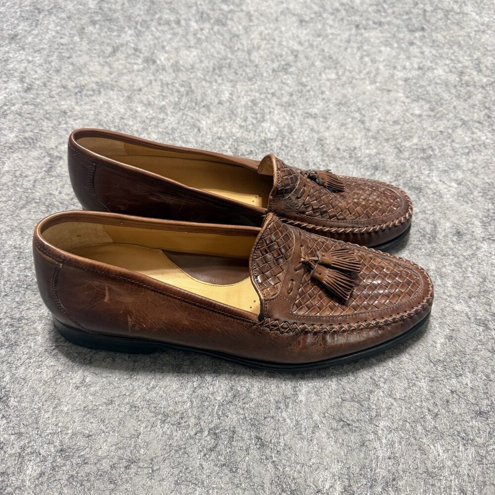 Johnston & Murphy Men 9 M Brown Woven Leather Tassel Loafers Shoes 15-0676